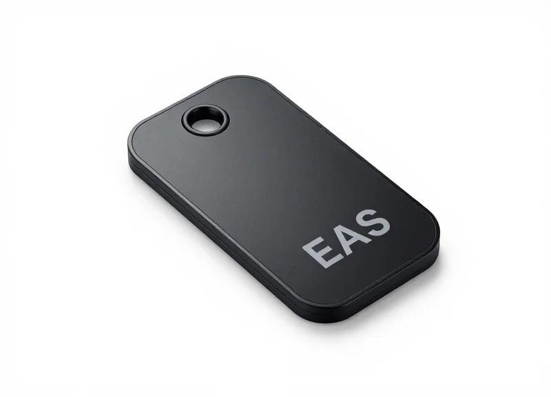 A sleek, minimalist high-end EAS security tag shown from a 45-degree angle on a white background.
