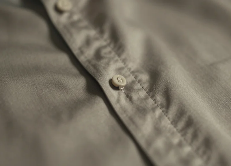 Close-up of a discreet security tag attached to a high-quality silk garment.
