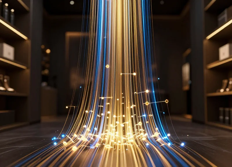Abstract visualization of RFID data streams and inventory intelligence for retail.