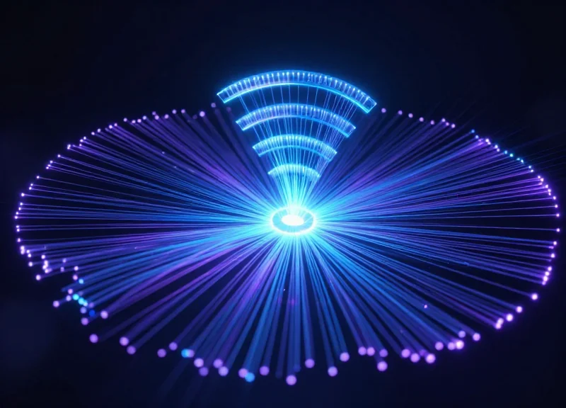 Abstract digital representation of RFID technology protecting luxury goods.