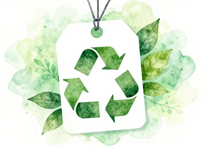Sustainability concept showing a security tag integrated with a green leaf design