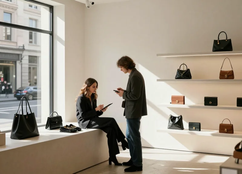 A lifestyle image of a customer enjoying a premium shopping experience in a modern boutique.