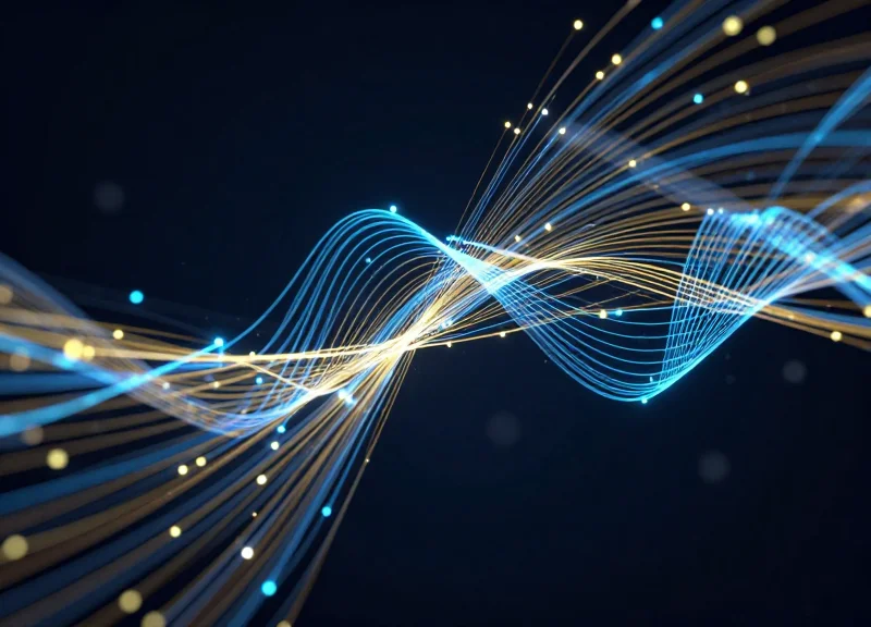 Abstract visualization of invisible security signals and RFID data streams.