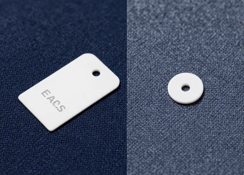 Comparison of two different types of security tags on luxury fabric.