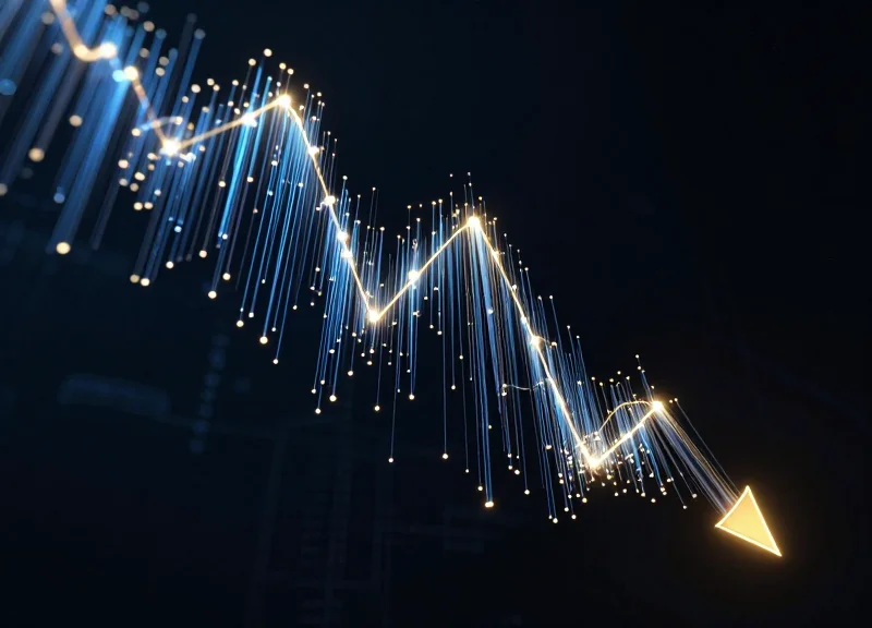Abstract visualization of data nodes showing a downward trend in stock loss and shrinkage.
