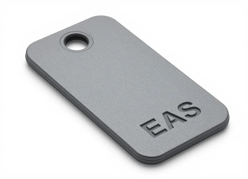 Close-up of a durable industrial EAS security tag designed for heavy-duty workwear