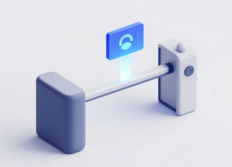 Isometric 3D model showing the integration of RFID tags and EAS security pedestals in a retail environment.