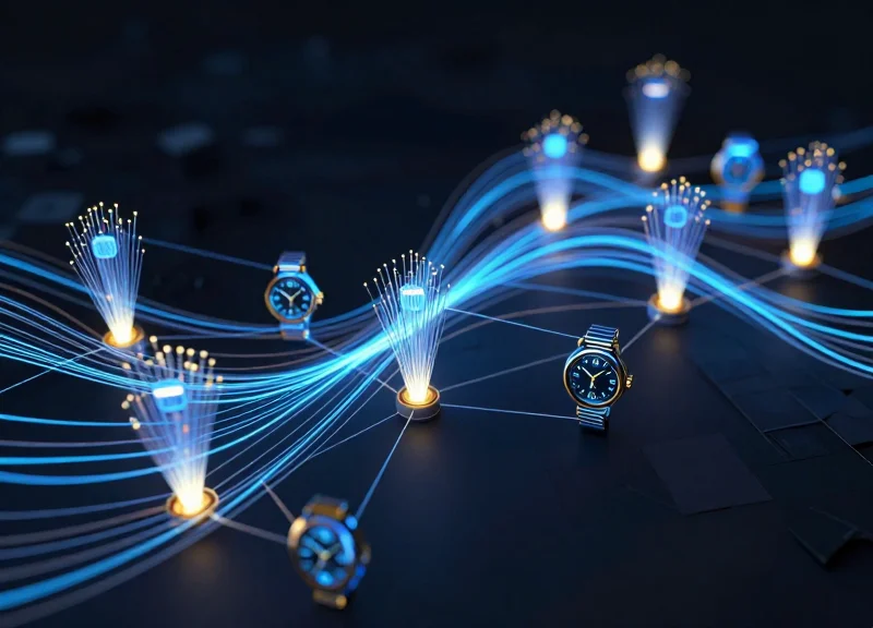 Abstract digital network showing real-time inventory tracking for high-value items.