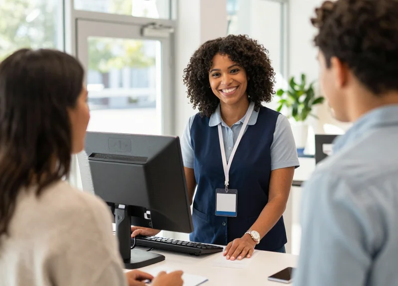 Retail staff interacting with a customer in a secure environment