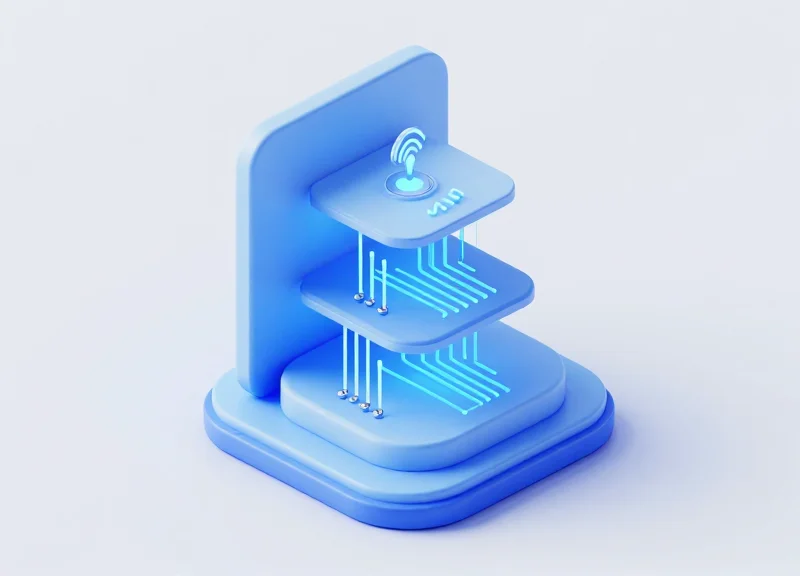 3D isometric model showing a luxury store pedestal with layers representing EAS and RFID technology working together.