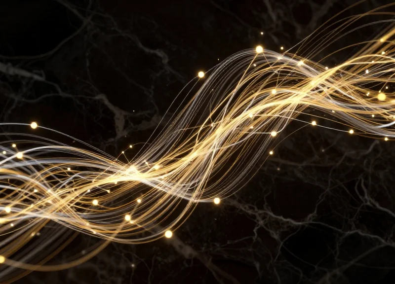 Abstract visualization of glowing data streams flowing from retail hardware into a central hub.