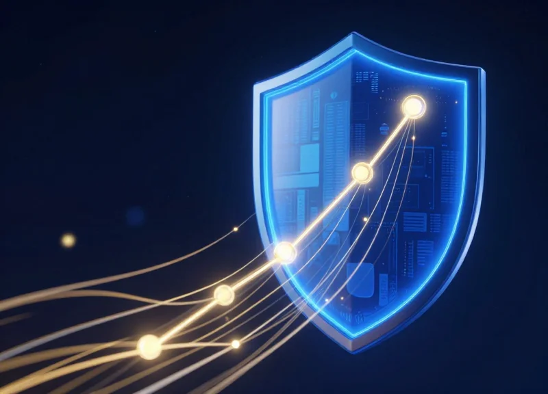 Abstract digital shield protecting financial margins and growth lines