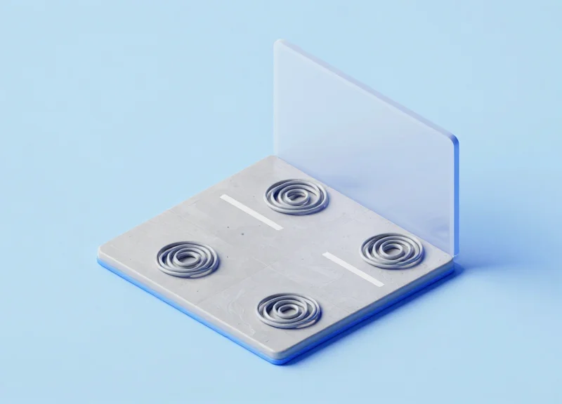 Isometric 3D view of a concealed floor-loop security system beneath a warehouse exit floor.