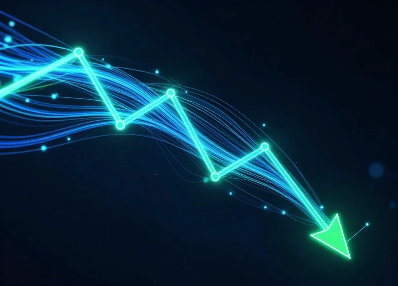 Abstract digital data visualization showing a downward trend in loss or upward trend in efficiency