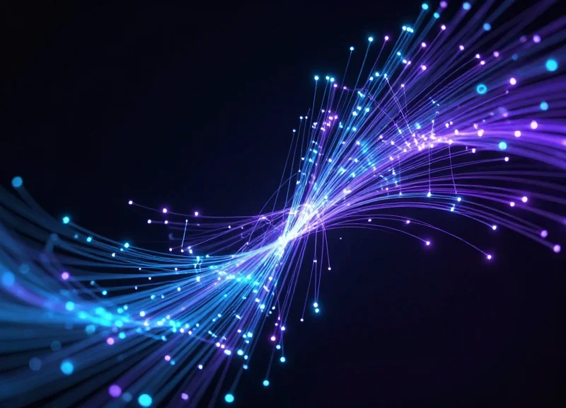 Abstract technology visualization with glowing blue nodes and data streams representing AI-powered security tuning.