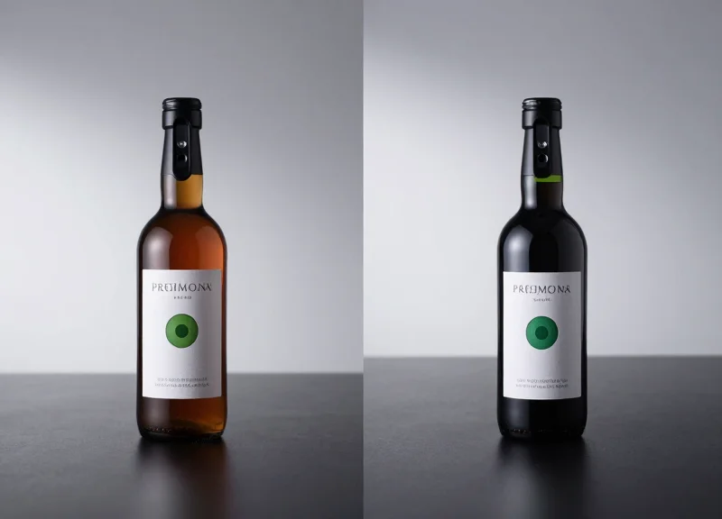 Side-by-side comparison of two different EAS security tag models for liquor bottles on a sleek dark surface.