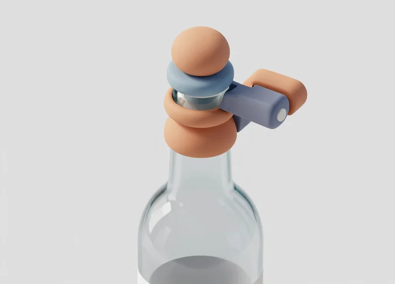 3D isometric model showing a security tag fitted onto a bottle neck