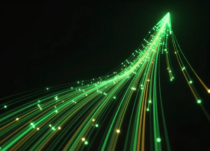 Glowing light trails trending upward representing financial growth and ROI