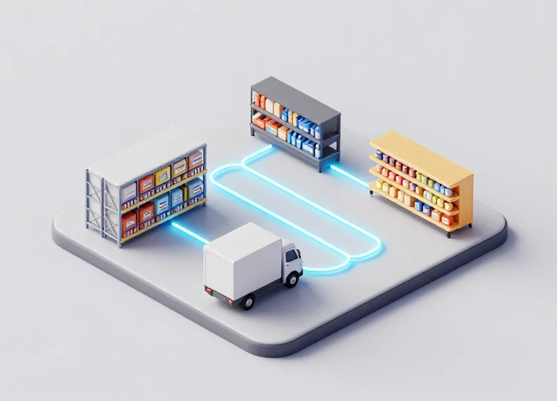 3D isometric model of a grocery store security system integrating EAS and RFID.