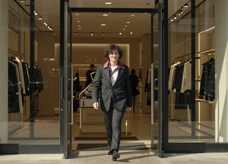 A customer comfortably exiting a modern store through an non-intrusive security gate