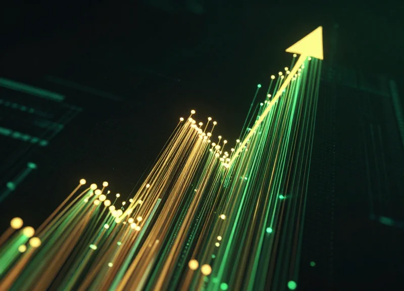 Abstract visualization of rising profit margins and financial growth data streams