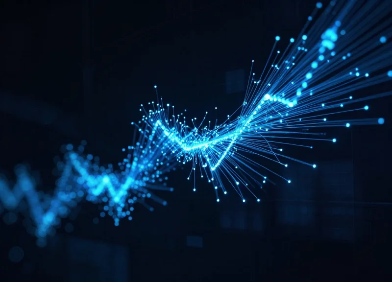Abstract digital visualization of retail data flowing through a network.