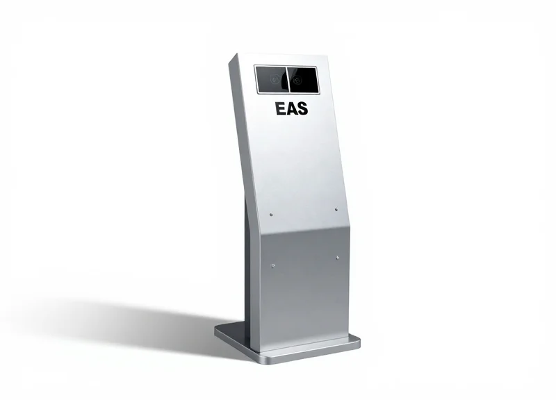 A sleek, modern EAS security pedestal for high-throughput warehouse exits.