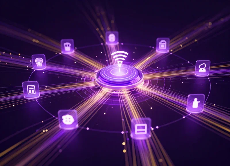 Abstract visualization of EAS and RFID technology integration for inventory control.