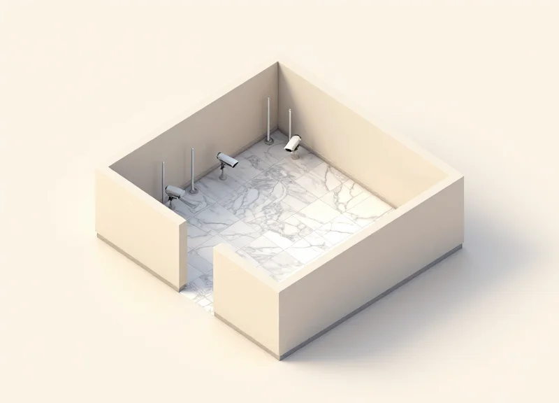 Isometric 3D view of a luxury store floor section showing hidden security antennas beneath the surface.