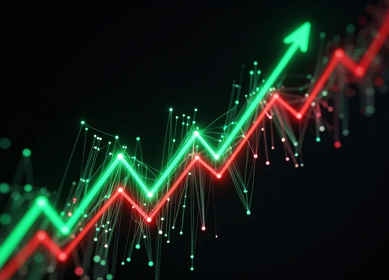 Abstract digital visualization of decreasing loss and increasing profit trends.