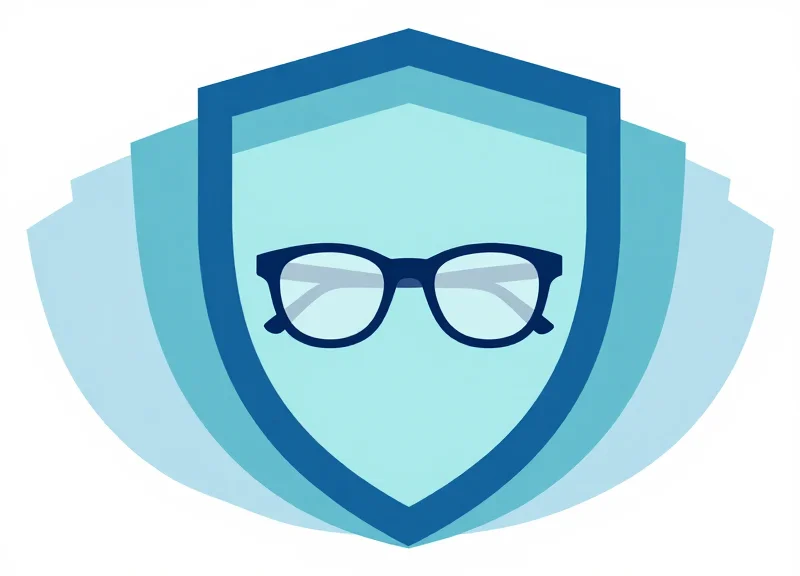 Flat vector illustration of a shield protecting eyeglass frames.