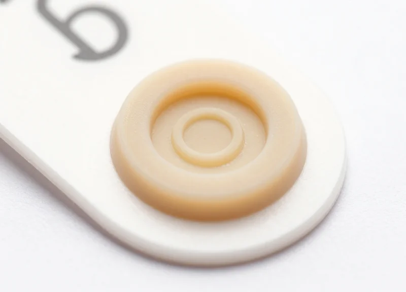 Macro shot showing the smooth, non-damaging material surface of a security tag.