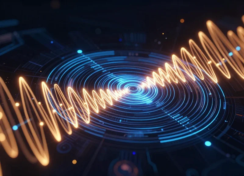 Abstract visualization of multi-frequency technology waves for AM and RF compatibility.