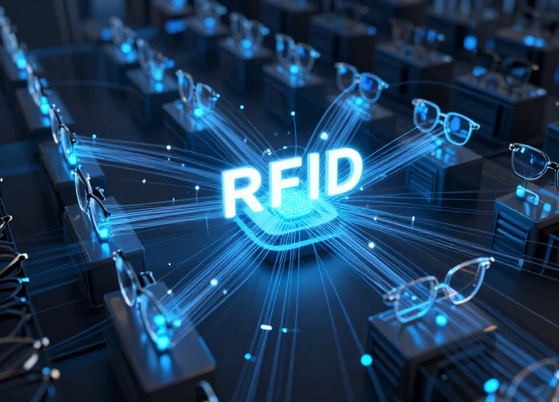 Abstract RFID data streams connecting eyewear to a digital system