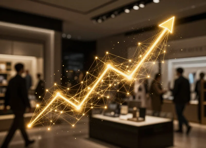 Futuristic AI behavioral analytics visualization in a retail environment