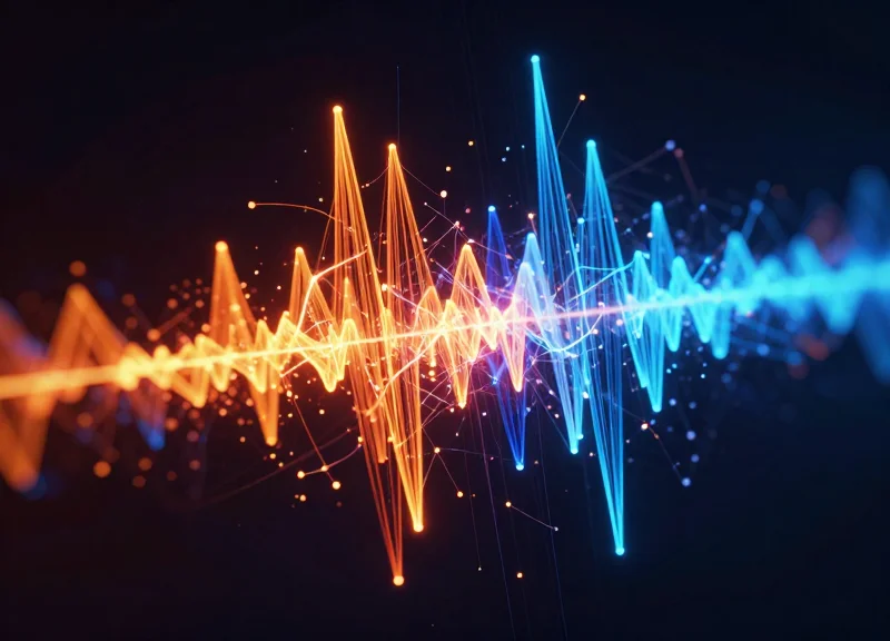 An abstract visualization of electromagnetic waves and signal interference between electronic nodes.