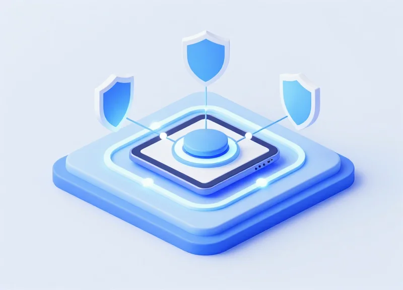 Isometric 3D view of a multi-layered security system for retail devices