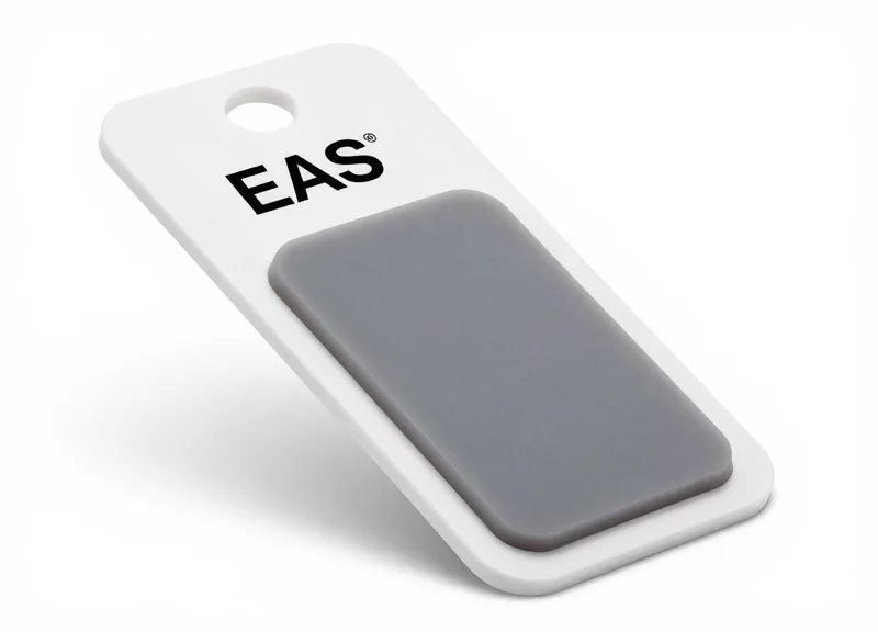 Macro view of a security tag with a visible soft-touch protective coating.