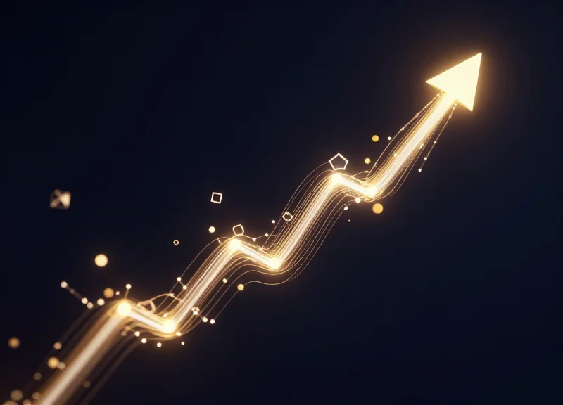 Upward trending financial growth visualization with glowing golden light trails