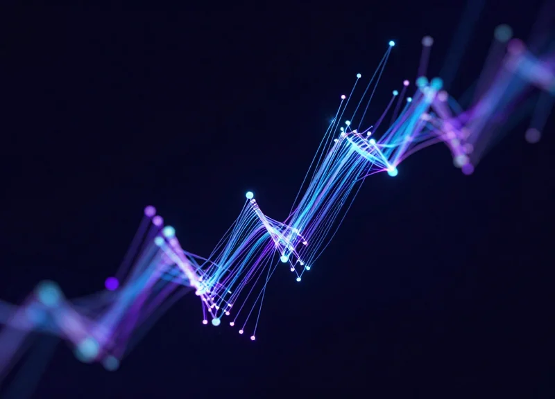 Abstract digital data streams representing retail growth and tech trends