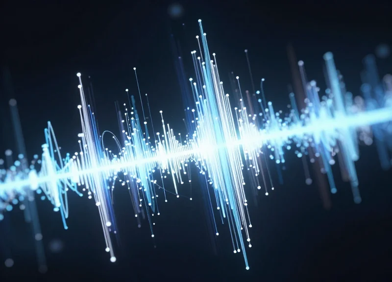 Abstract visualization of digital signals being filtered from background interference using glowing light nodes.