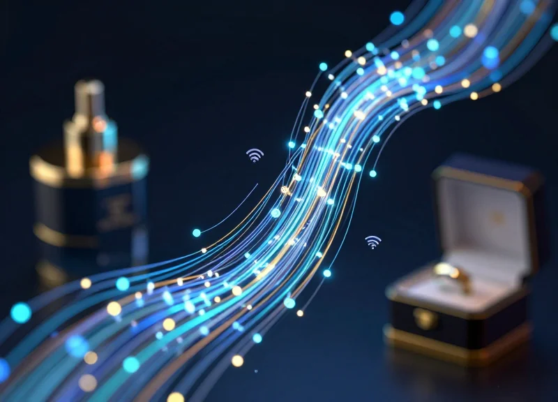 Abstract digital data visualization representing RFID tracking and security intelligence.