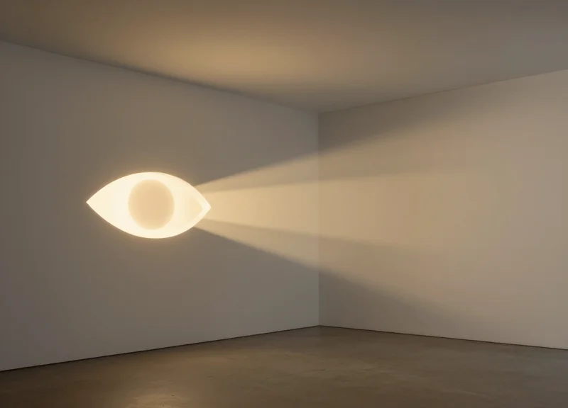 An artistic representation of AI-enhanced security detection using light patterns in a gallery space.