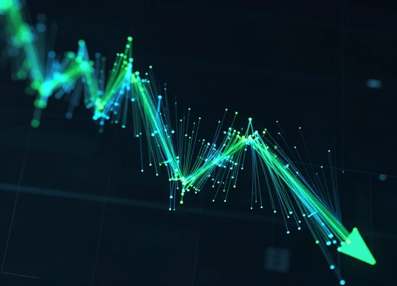 Abstract digital visualization showing a downward trending line representing a 40 percent reduction in theft.