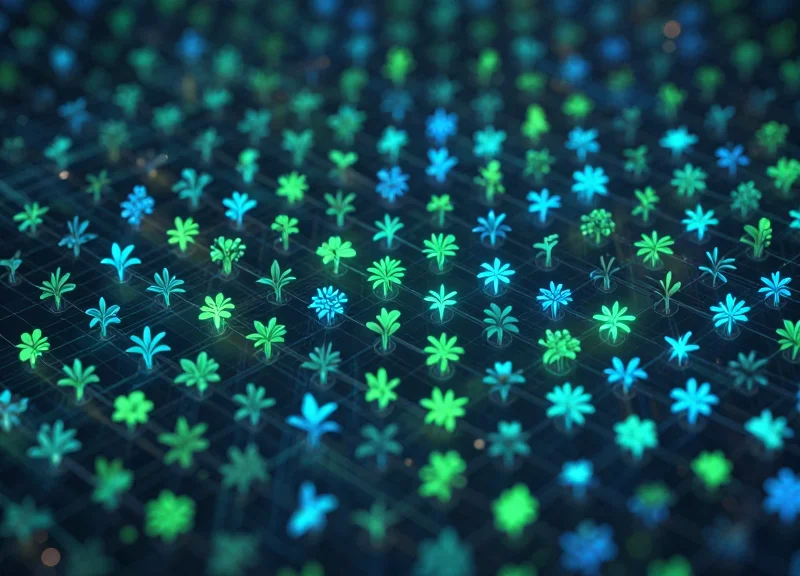 Abstract data visualization showing real-time inventory tracking in a digital grid