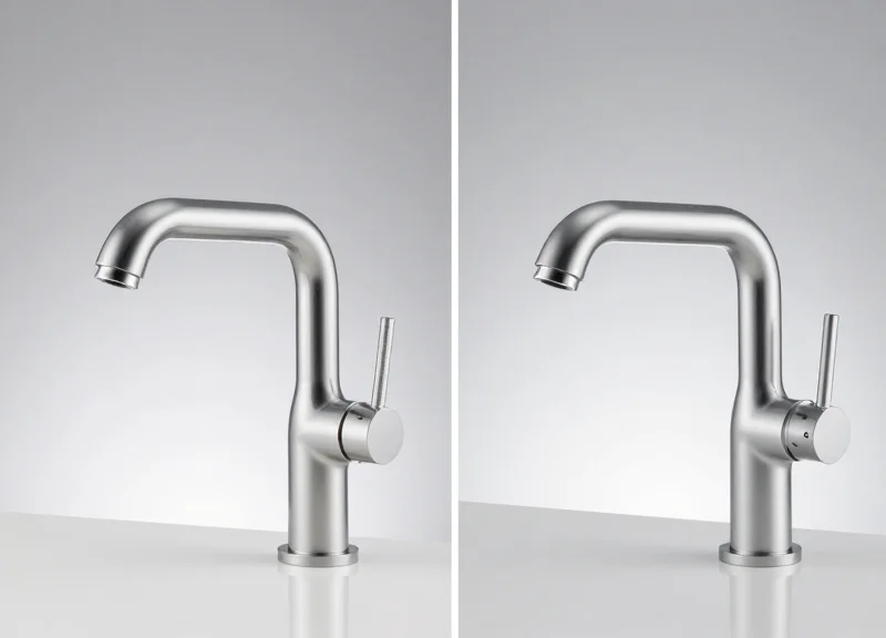Side-by-side comparison of a tethered faucet and a wireless RFID protected faucet.