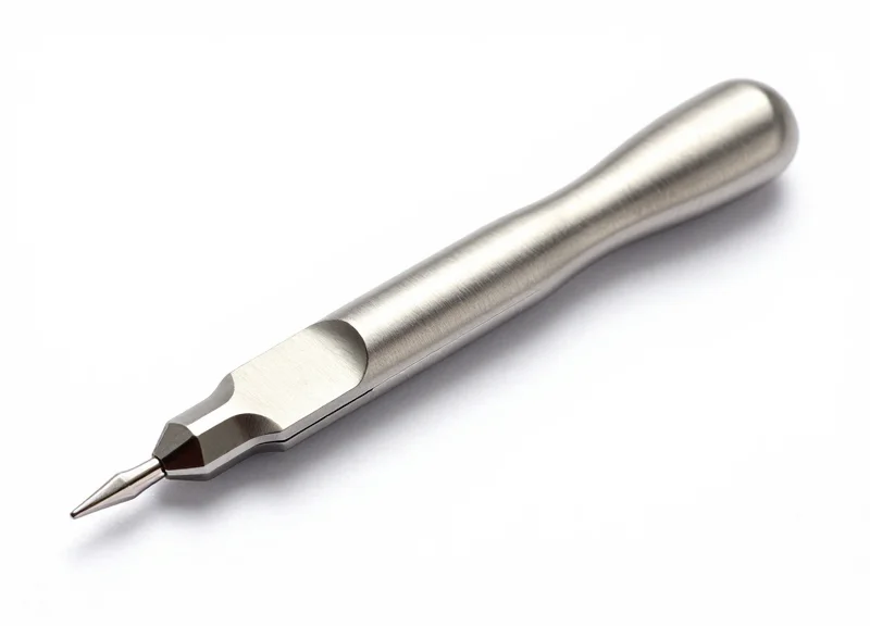 A precision stainless steel tool for electromagnetic security strip placement.