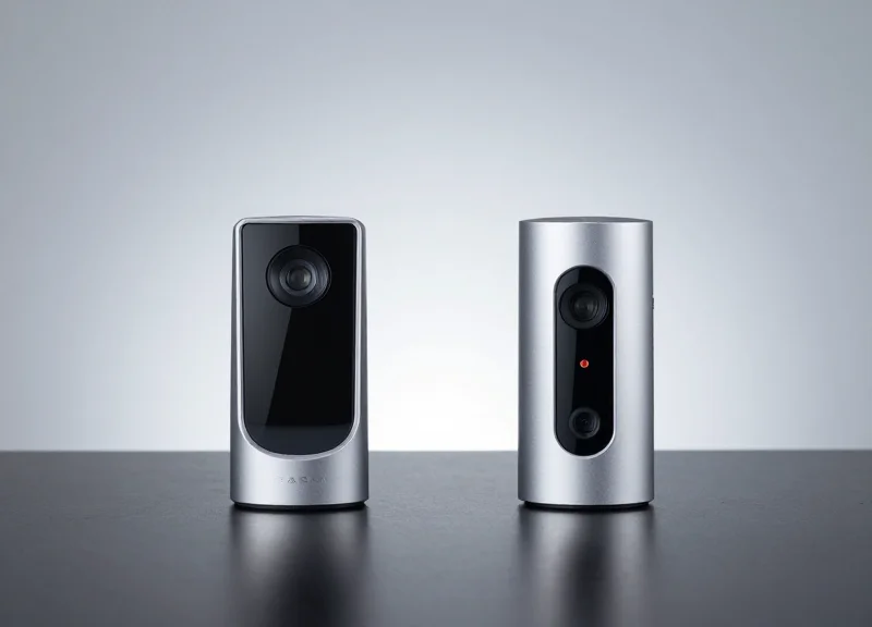 Side-by-side comparison of two high-tech electronic security sensors on a dark minimalist background.