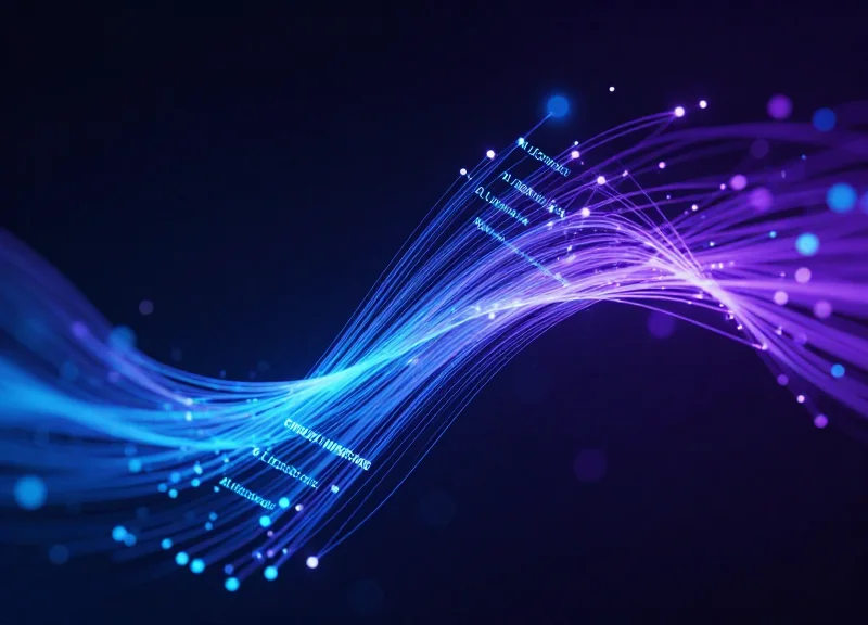 Abstract visualization of AI security detection with glowing nodes and data streams in a retail environment.