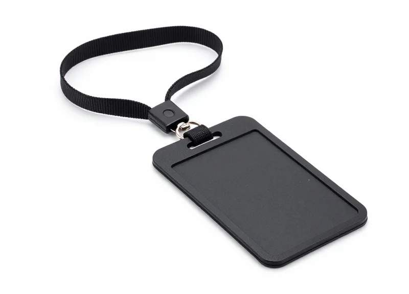 A modern EAS lanyard security tag with a black reinforced cable on a white background.